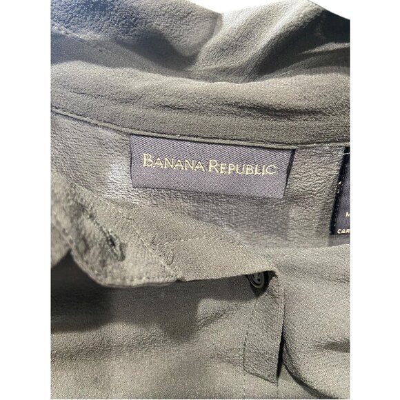 Banana Republic Y2K Silk Button Down Crop Top Green Size S Minimalist Neutral - Picture 3 of 13